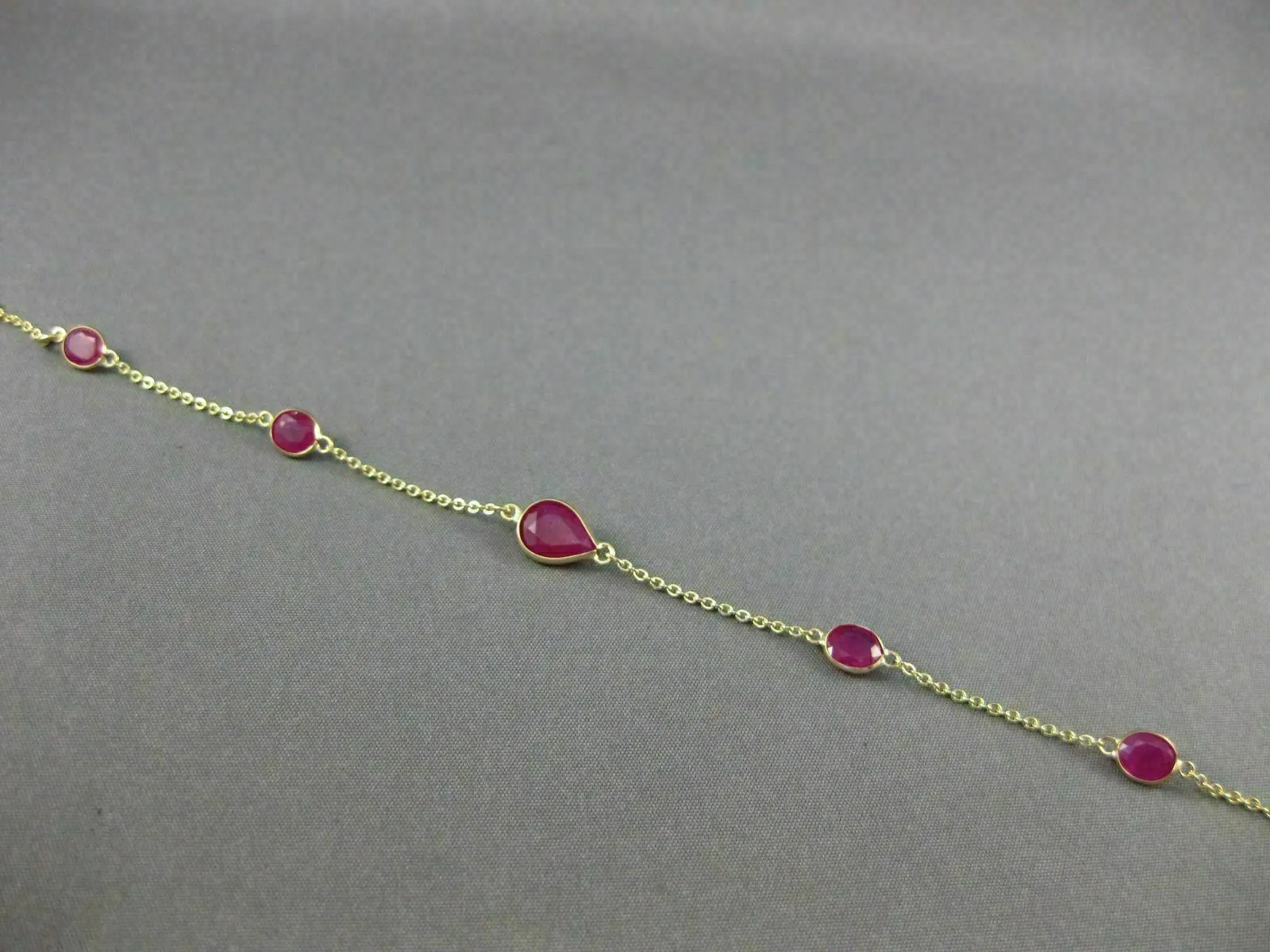 ESTATE 4.86CT AAA RUBY 14KT YELLOW GOLD PEAR SHAPE OVAL BY THE YARD FUN BRACELET