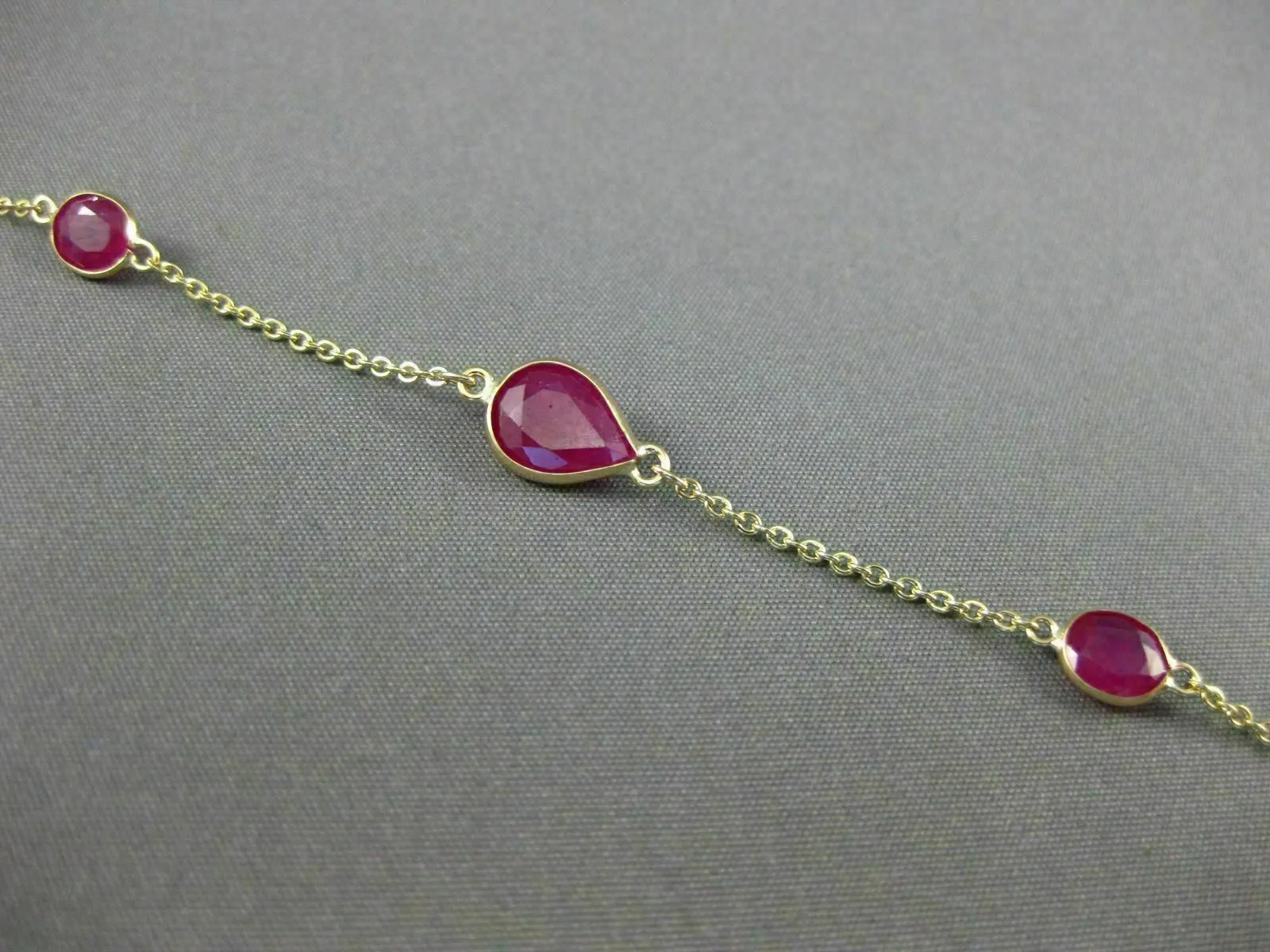 ESTATE 4.86CT AAA RUBY 14KT YELLOW GOLD PEAR SHAPE OVAL BY THE YARD FUN BRACELET