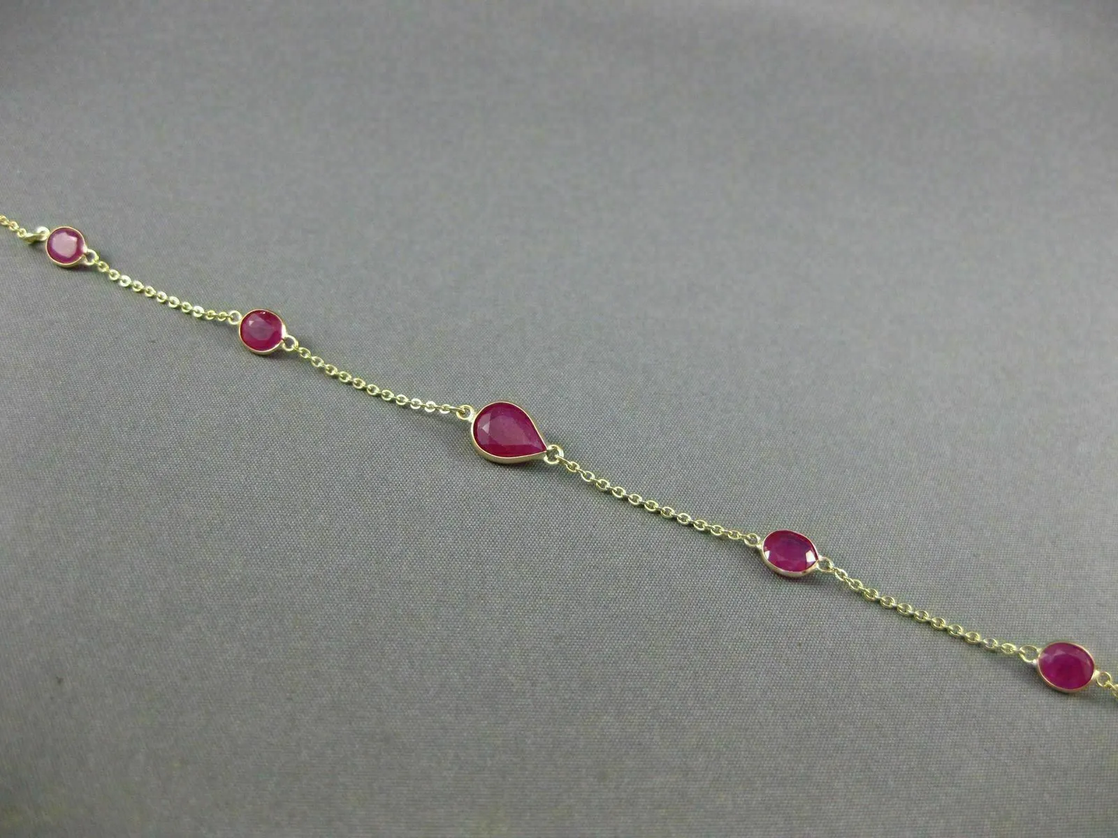 ESTATE 4.86CT AAA RUBY 14KT YELLOW GOLD PEAR SHAPE OVAL BY THE YARD FUN BRACELET