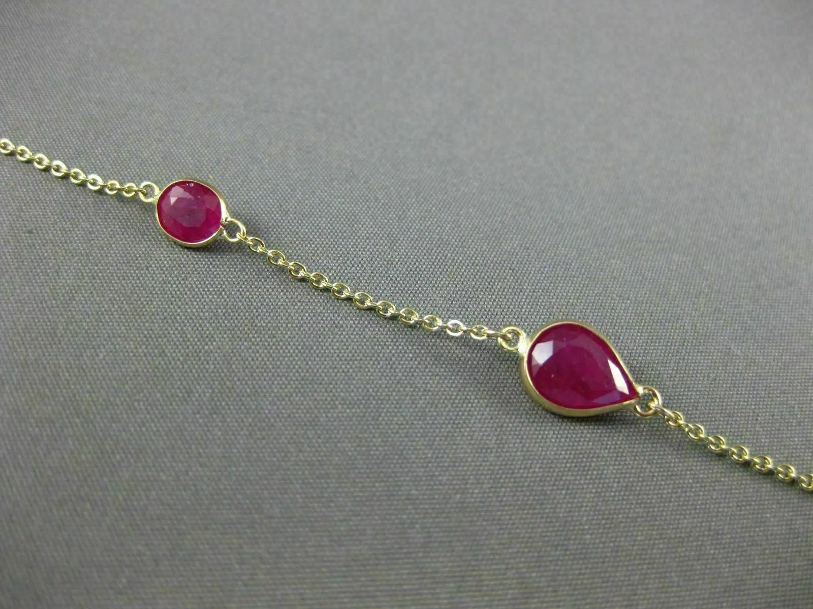 ESTATE 4.86CT AAA RUBY 14KT YELLOW GOLD PEAR SHAPE OVAL BY THE YARD FUN BRACELET