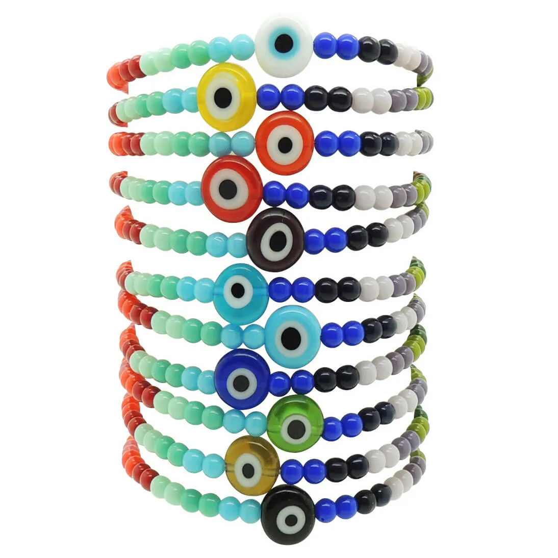 Evil Eye Charm Rainbow Glass Bead Bracelet