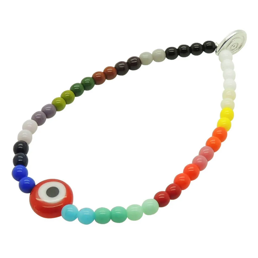 Evil Eye Charm Rainbow Glass Bead Bracelet