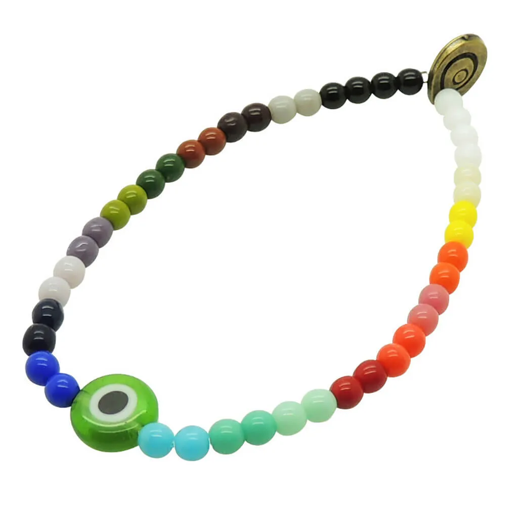 Evil Eye Charm Rainbow Glass Bead Bracelet