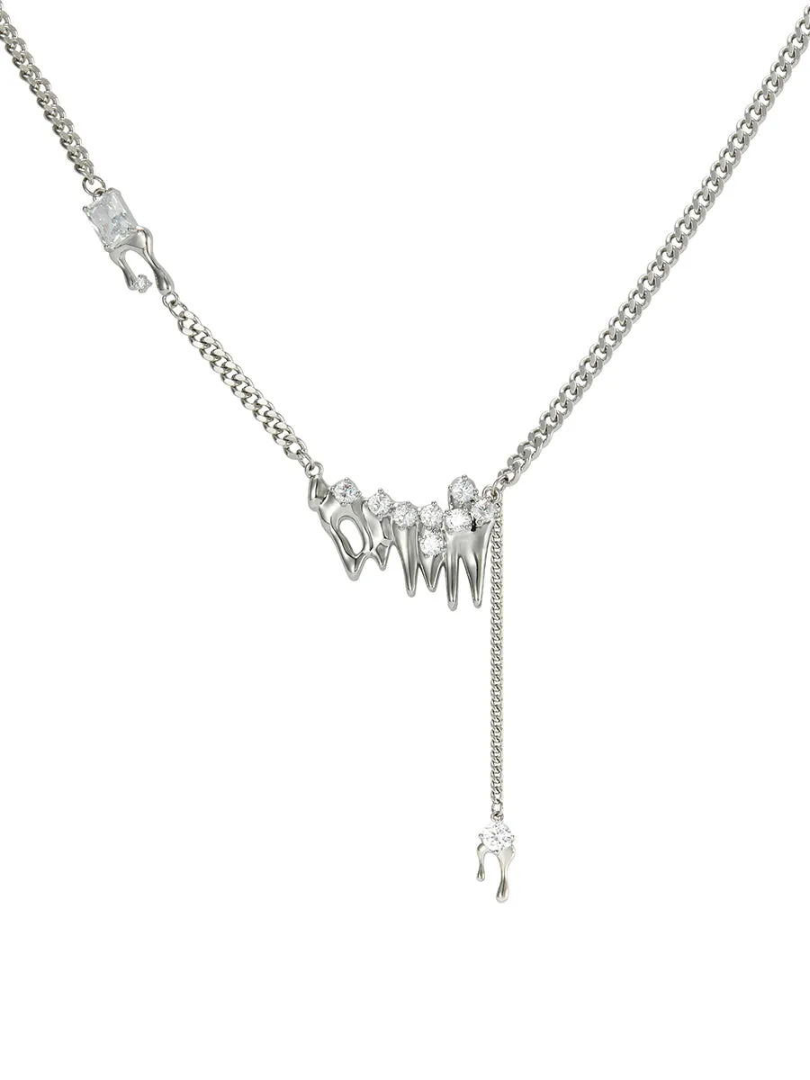 Exquisite Zircon Embedded Melting Metal Pendent Necklace