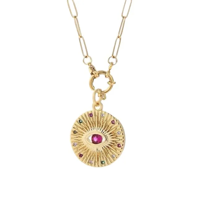 Eye Necklace Zirconia Gold Multi Color