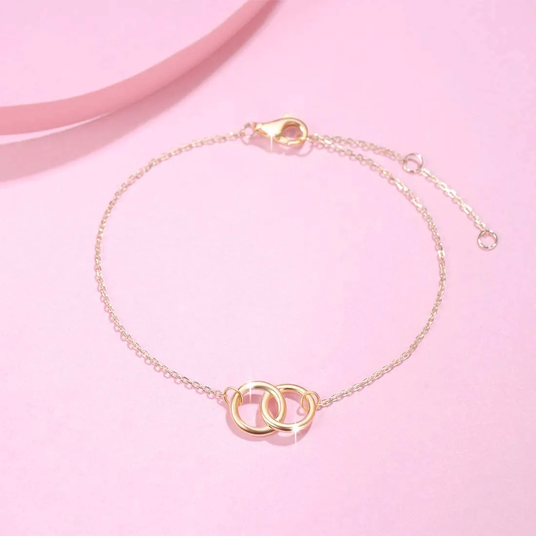 FANCIME Two Circle Friendship 14k Solid Yellow Gold Bracelet