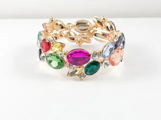 Fancy Elegant Large Multi Color Stone Stretch Bracelet