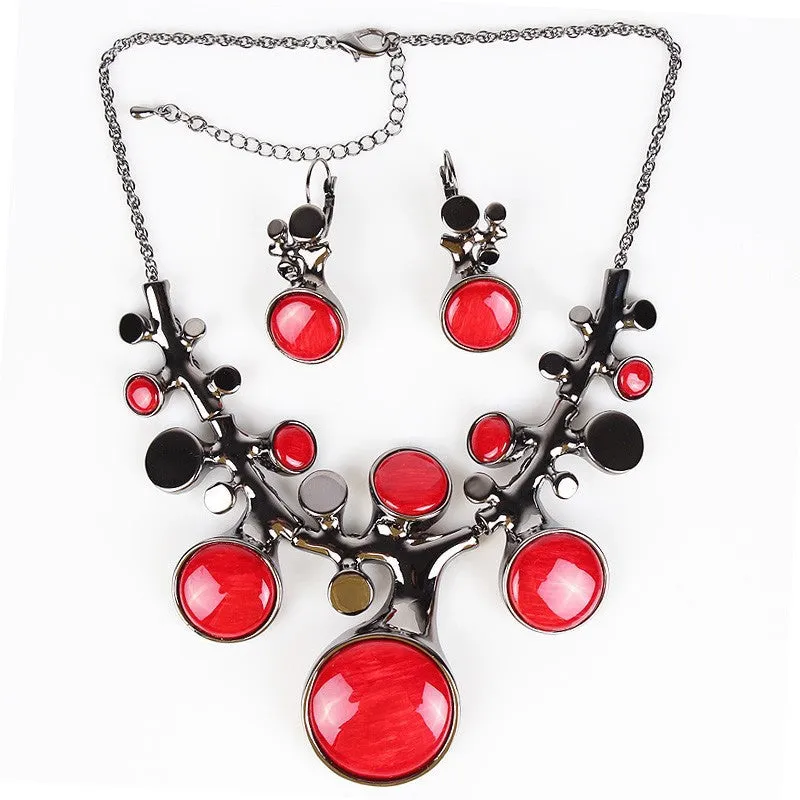 Fashion Brand Jewelry Sets Gunmetal/Silver/Gold Plated Bridal Necklace Set Coral Design High Quality New Arrival