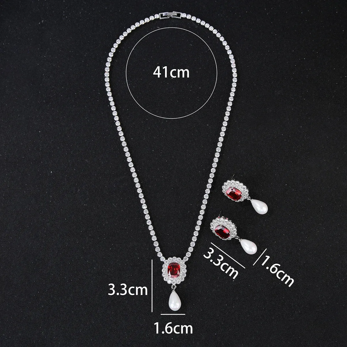 Fashion Crystal Cubic Zirconia Pearl Pendant Necklace Earrings Set Women Jewelry Bridal Wedding Accessories CN10867