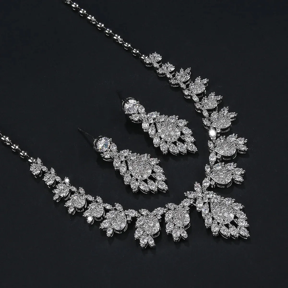 Fashion Cubic Zirconia Necklace Earrings Set For Women Wedding Bridal White Zirconia Jewelry Set CN11208