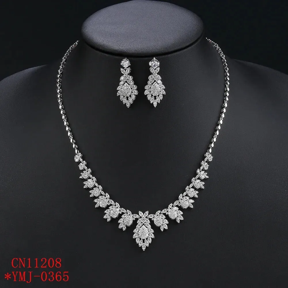 Fashion Cubic Zirconia Necklace Earrings Set For Women Wedding Bridal White Zirconia Jewelry Set CN11208