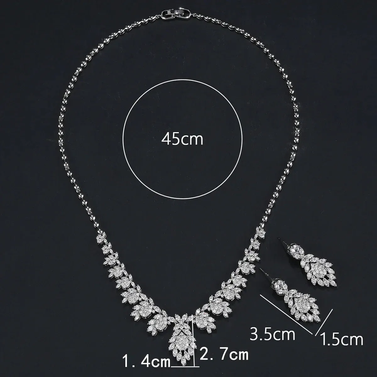 Fashion Cubic Zirconia Necklace Earrings Set For Women Wedding Bridal White Zirconia Jewelry Set CN11208