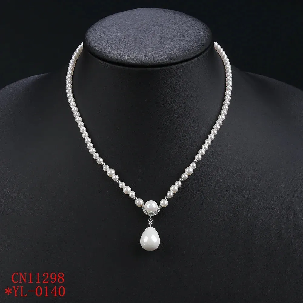 Fashion White Cubic Zirconia Pearl Necklace For Women Wedding Bridal Jewelry Set CN11298