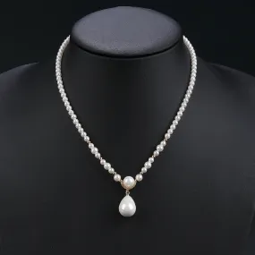 Fashion White Cubic Zirconia Pearl Necklace For Women Wedding Bridal Jewelry Set CN11298