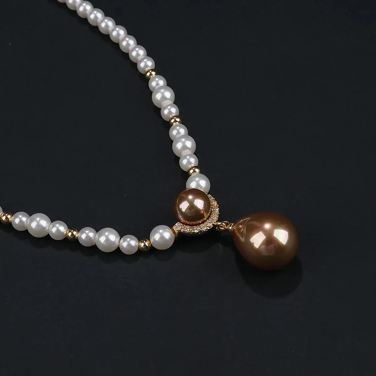 Fashion White Cubic Zirconia Pearl Necklace For Women Wedding Bridal Jewelry Set CN11298