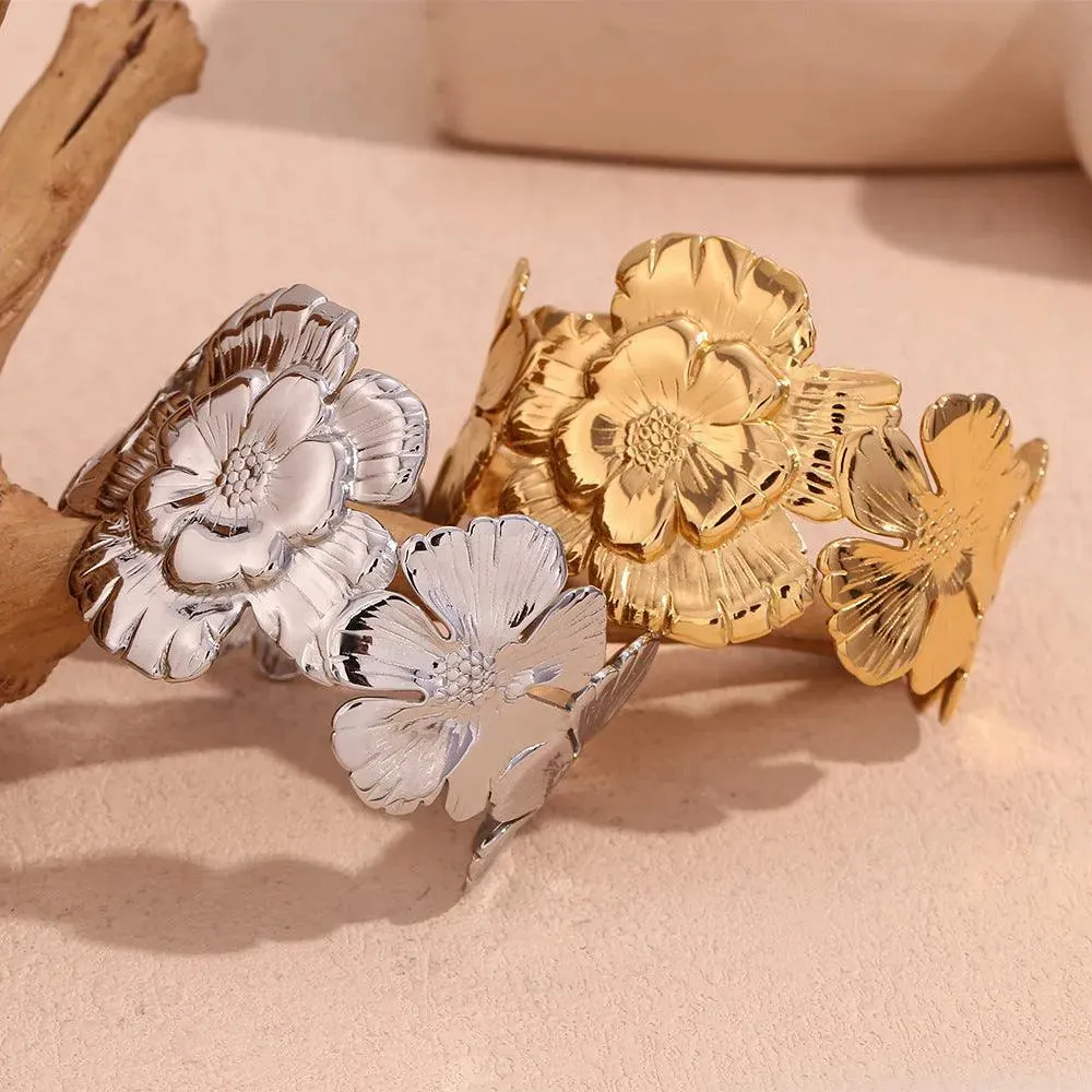 Floral Cuff Bracelet – Elegant Statement Bangle for Women