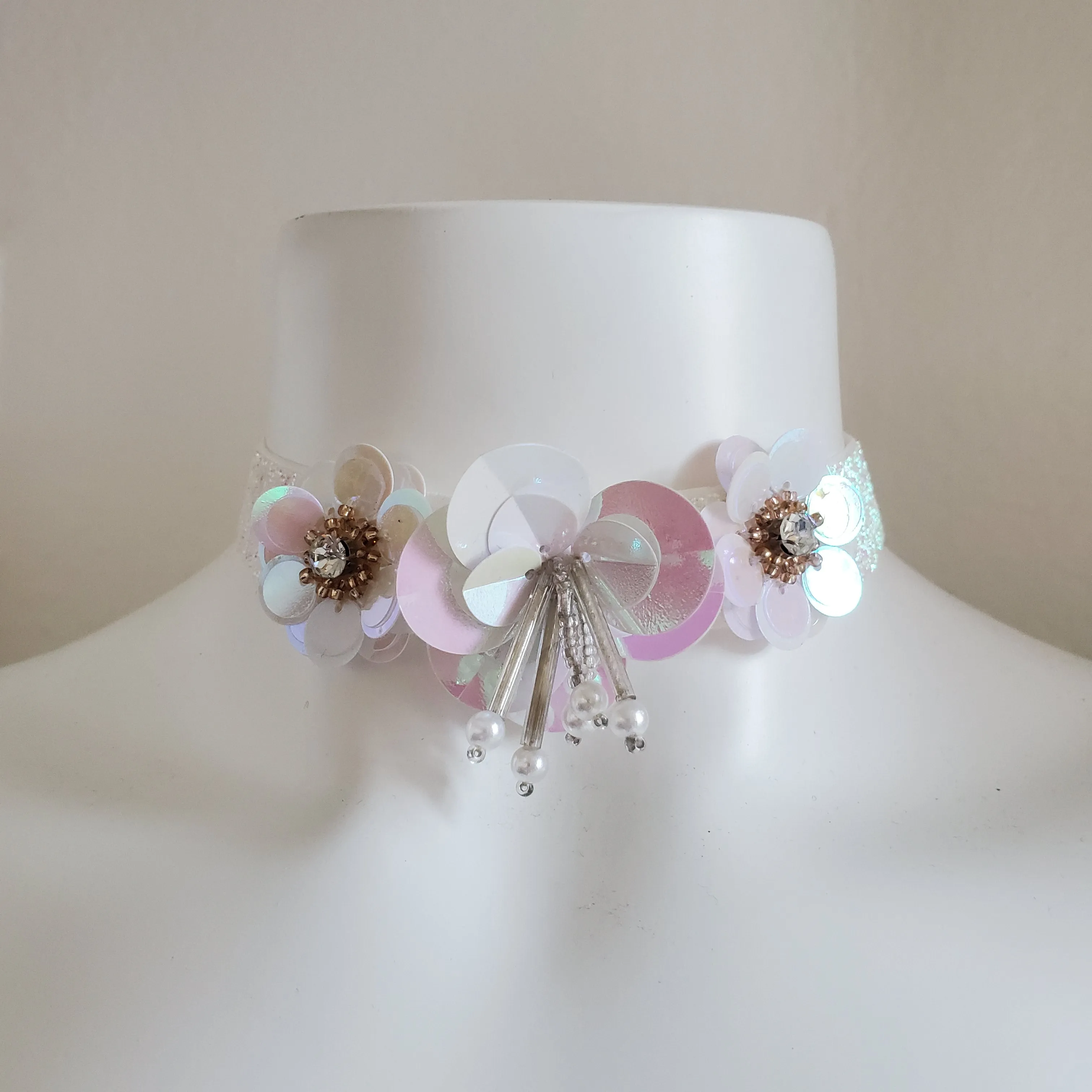 Floral Sequin Choker Necklace