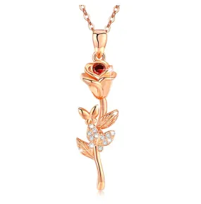 Flower Rose Necklace Charm Jewelry Singer Mother's Day Anniversary Valentine Gift Simulated Diamond 925 Sterling Silver 18in.