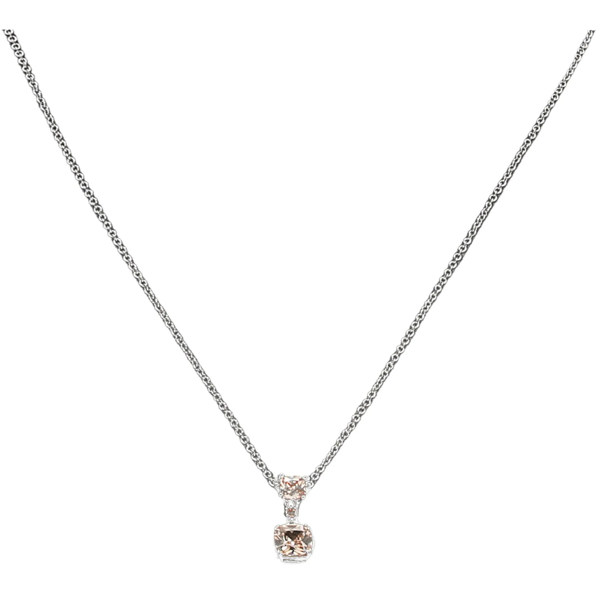 Friend Light Champagne 16.5"-18.5" White Gold Plated Necklace with Cubic Zirconia Stones