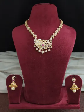 Full White Zircon Necklace Set With Centre Ruby Stone