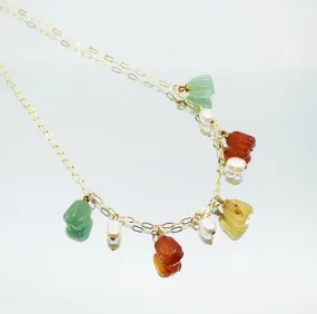 Gemstone Pumpkin Necklace - Red Green Yellow