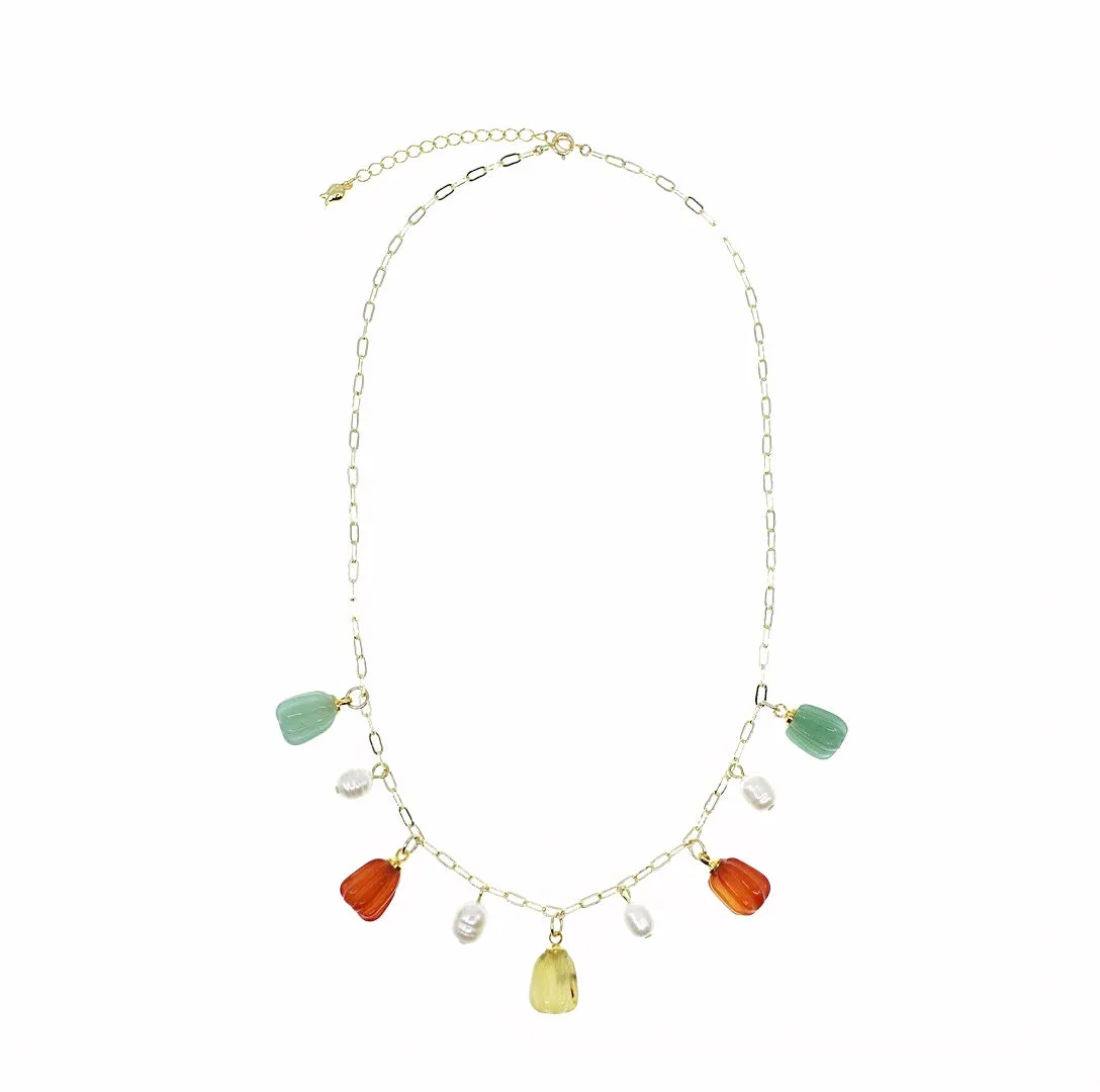 Gemstone Pumpkin Necklace - Red Green Yellow