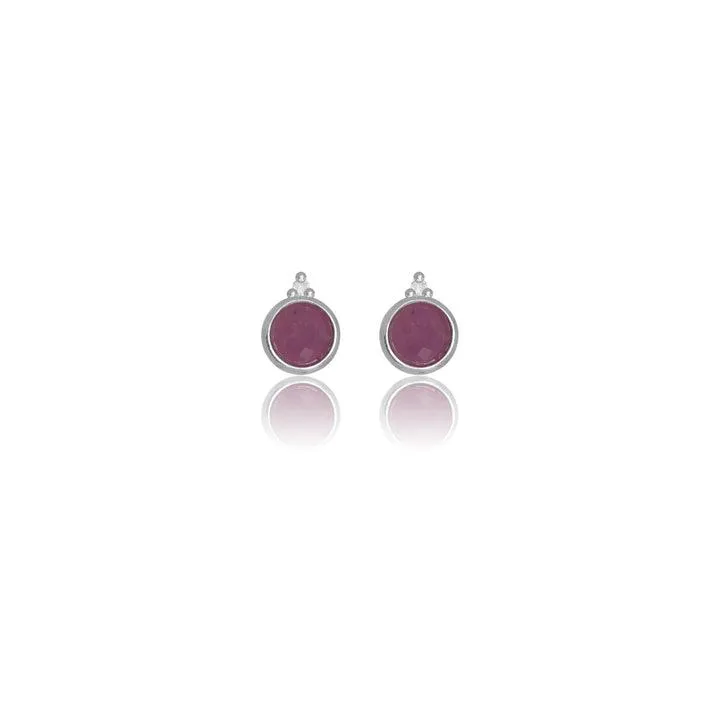 Georgini Natural Ruby and Two Natural Diamond July Earrings - Silver