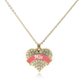 Gold Coral Mija Pave Heart Charm Classic Necklace