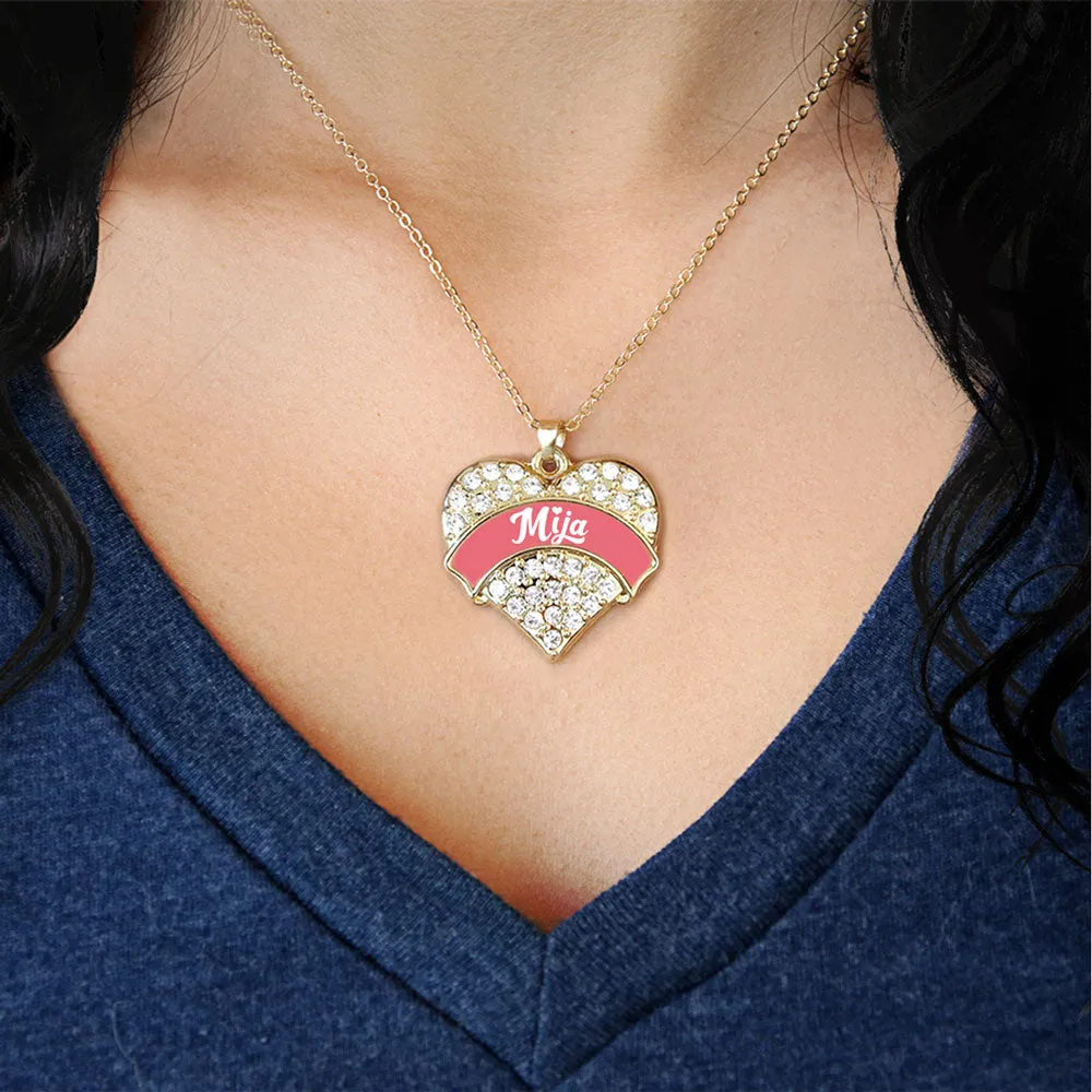 Gold Coral Mija Pave Heart Charm Classic Necklace