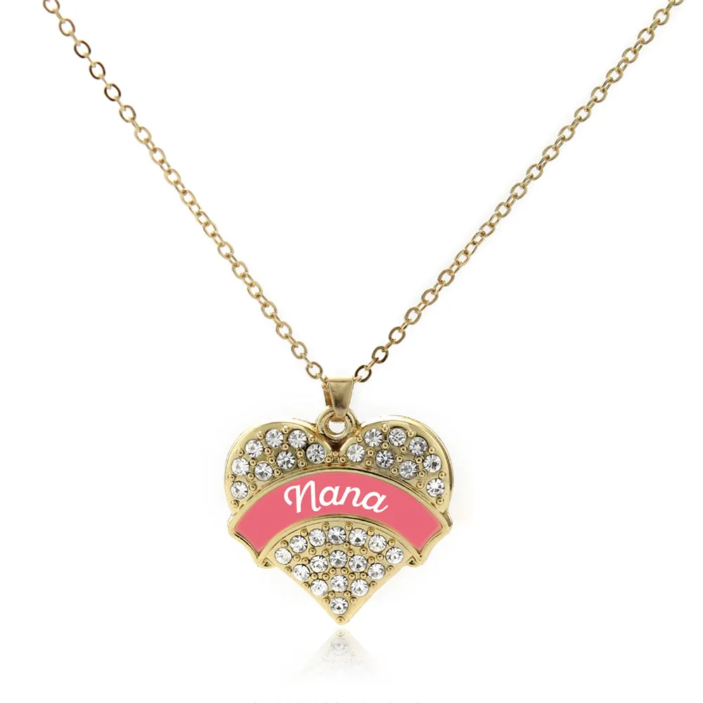 Gold Coral Nana Pave Heart Charm Classic Necklace