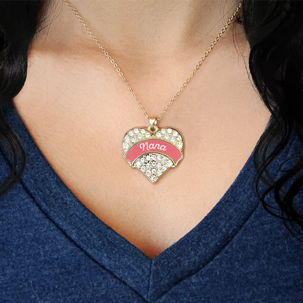 Gold Coral Nana Pave Heart Charm Classic Necklace