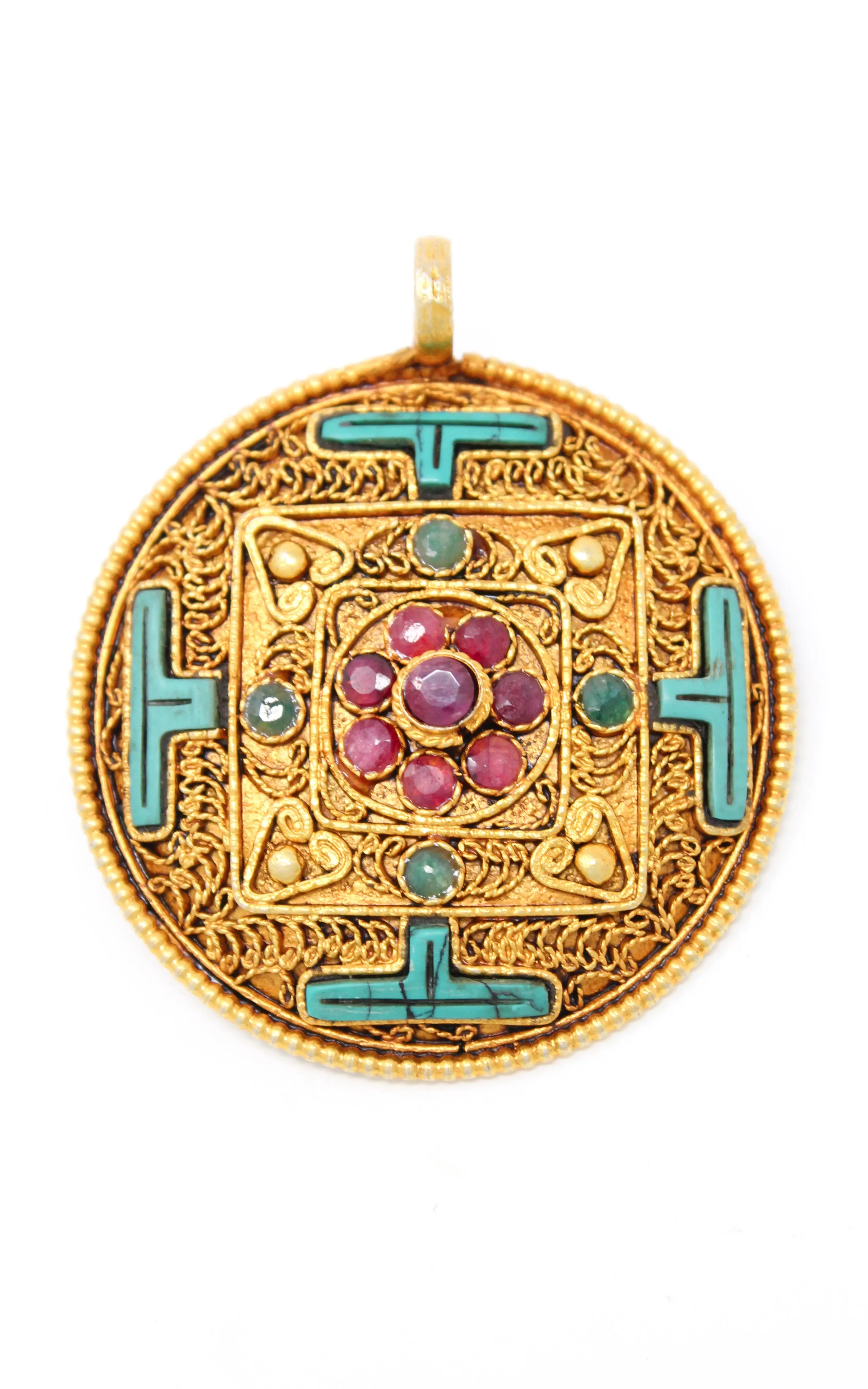 Gold Plated Turquoise Mandala Pendant