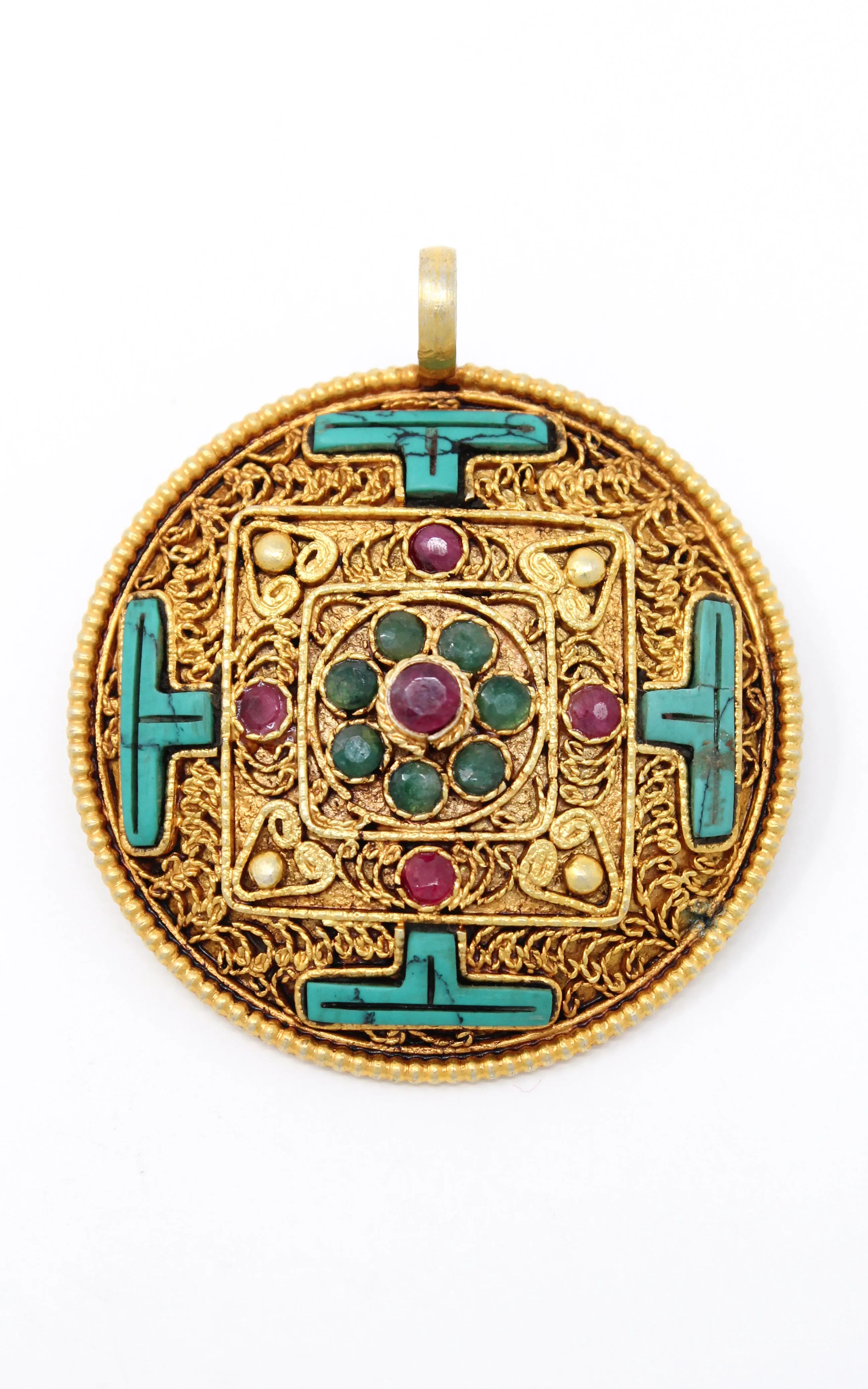 Gold Plated Turquoise Mandala Pendant