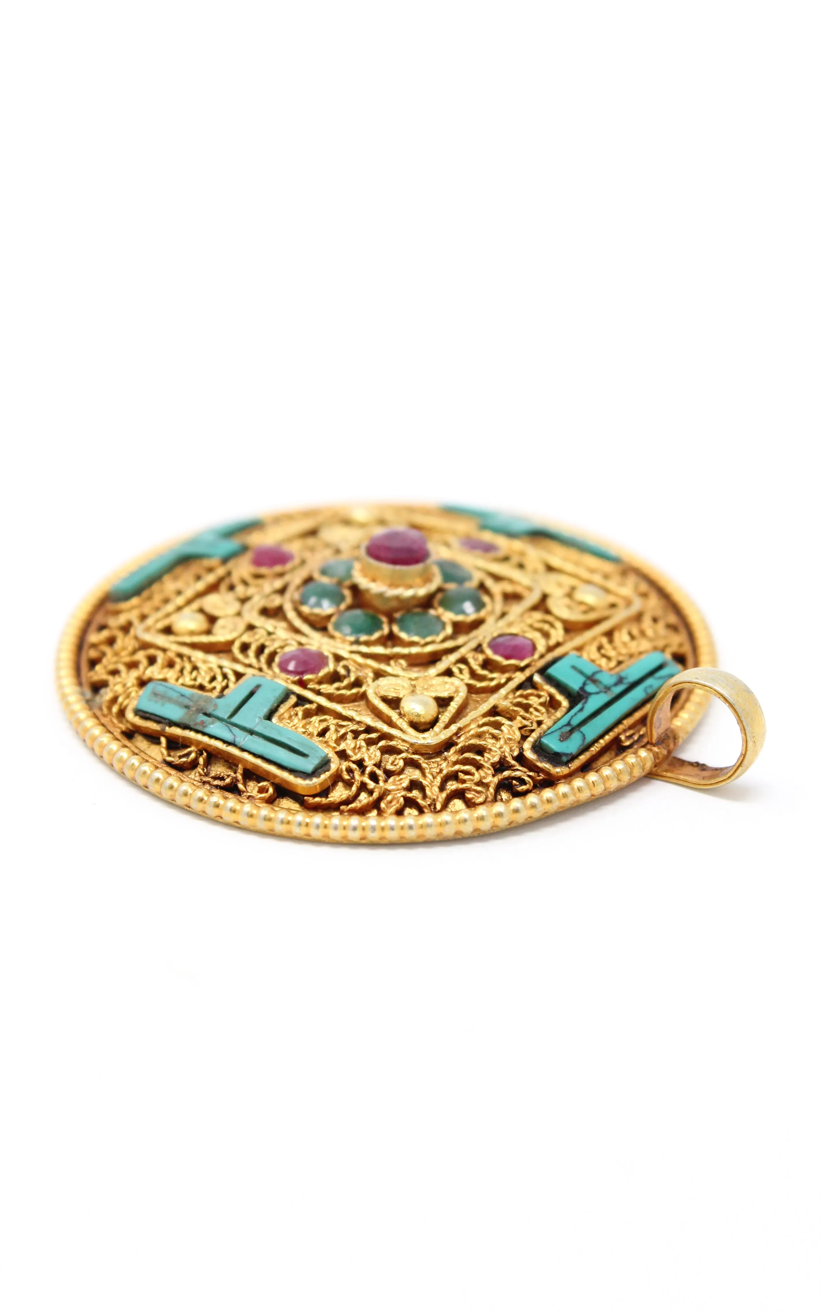 Gold Plated Turquoise Mandala Pendant