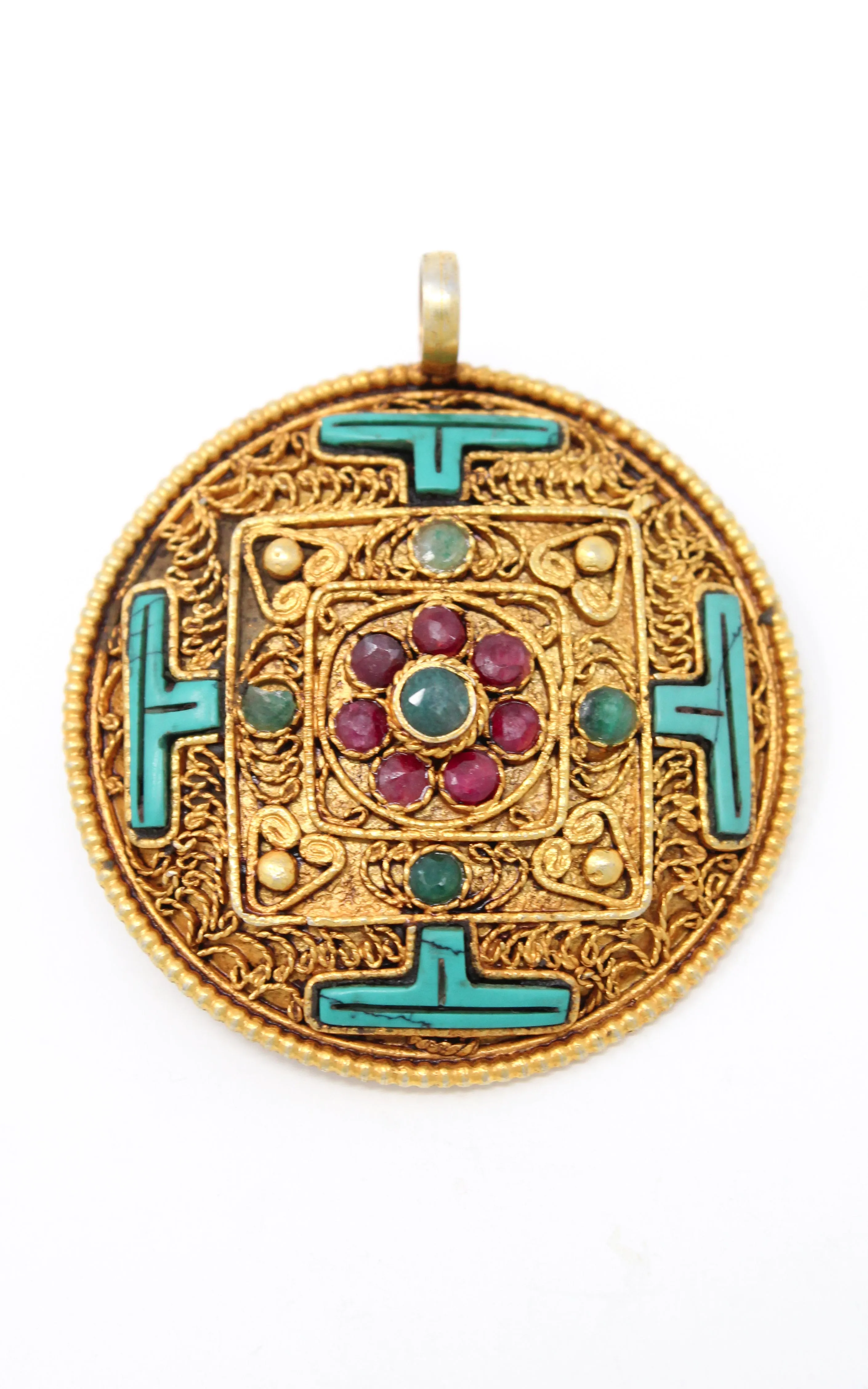 Gold Plated Turquoise Mandala Pendant