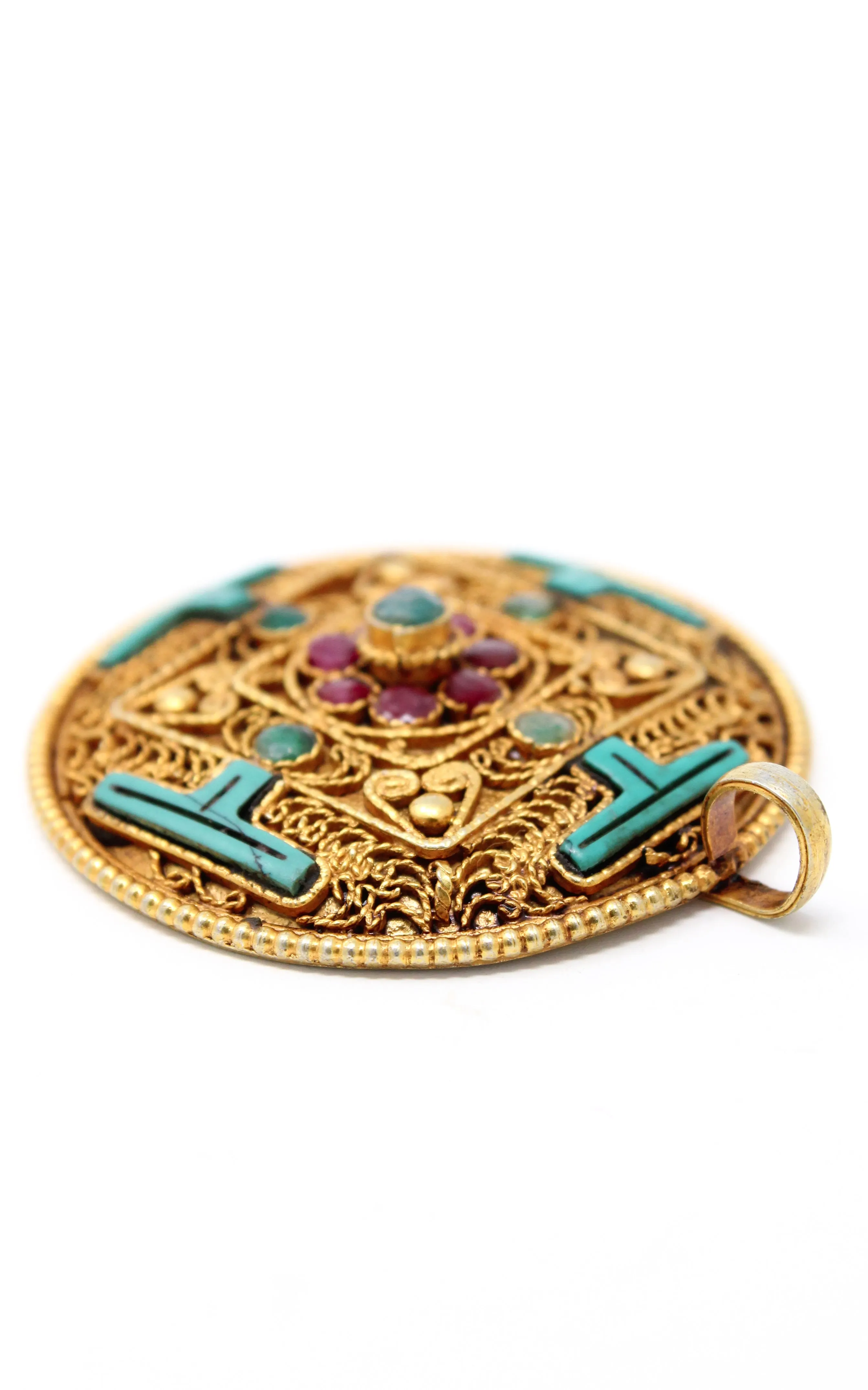 Gold Plated Turquoise Mandala Pendant