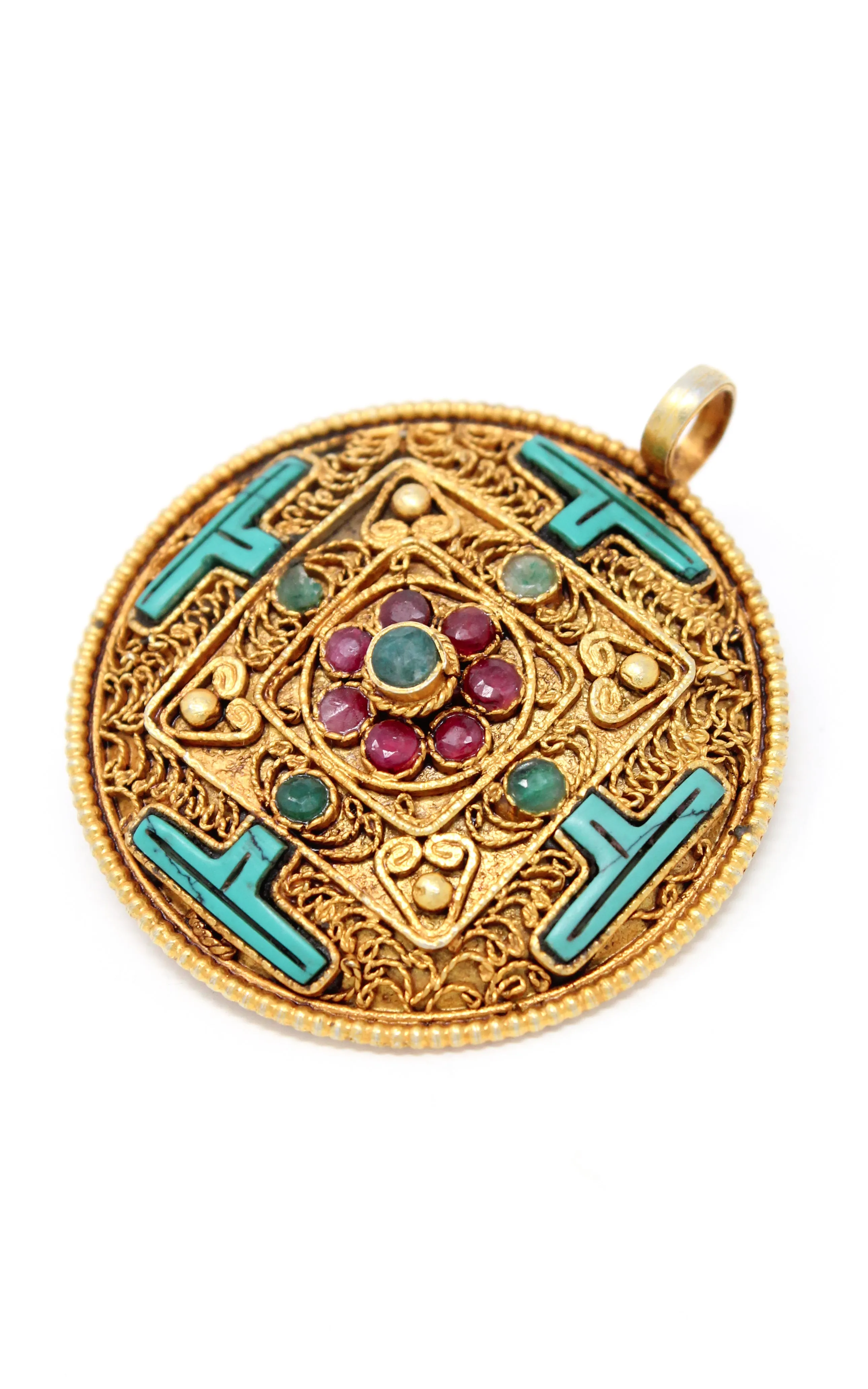 Gold Plated Turquoise Mandala Pendant