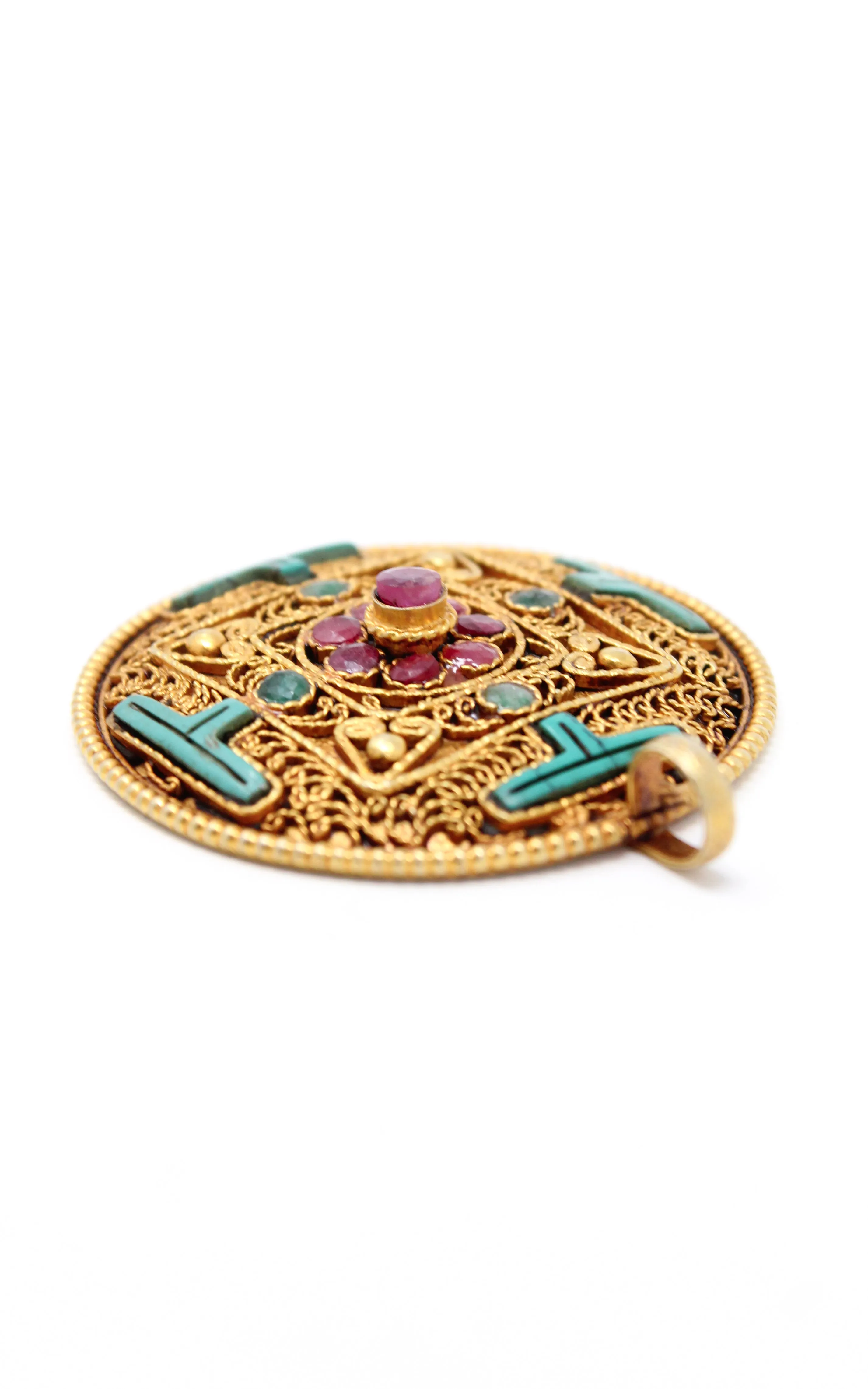 Gold Plated Turquoise Mandala Pendant