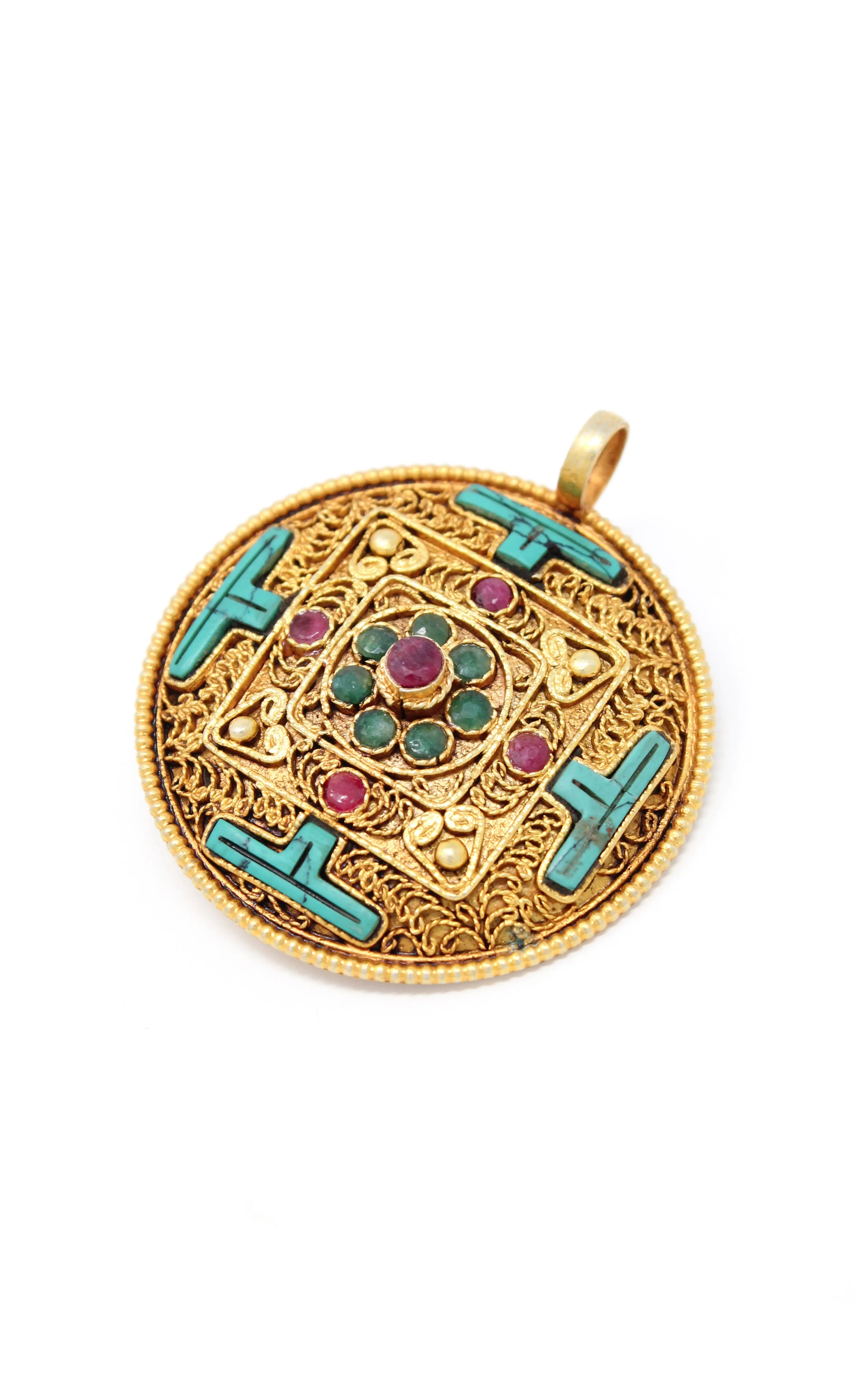 Gold Plated Turquoise Mandala Pendant