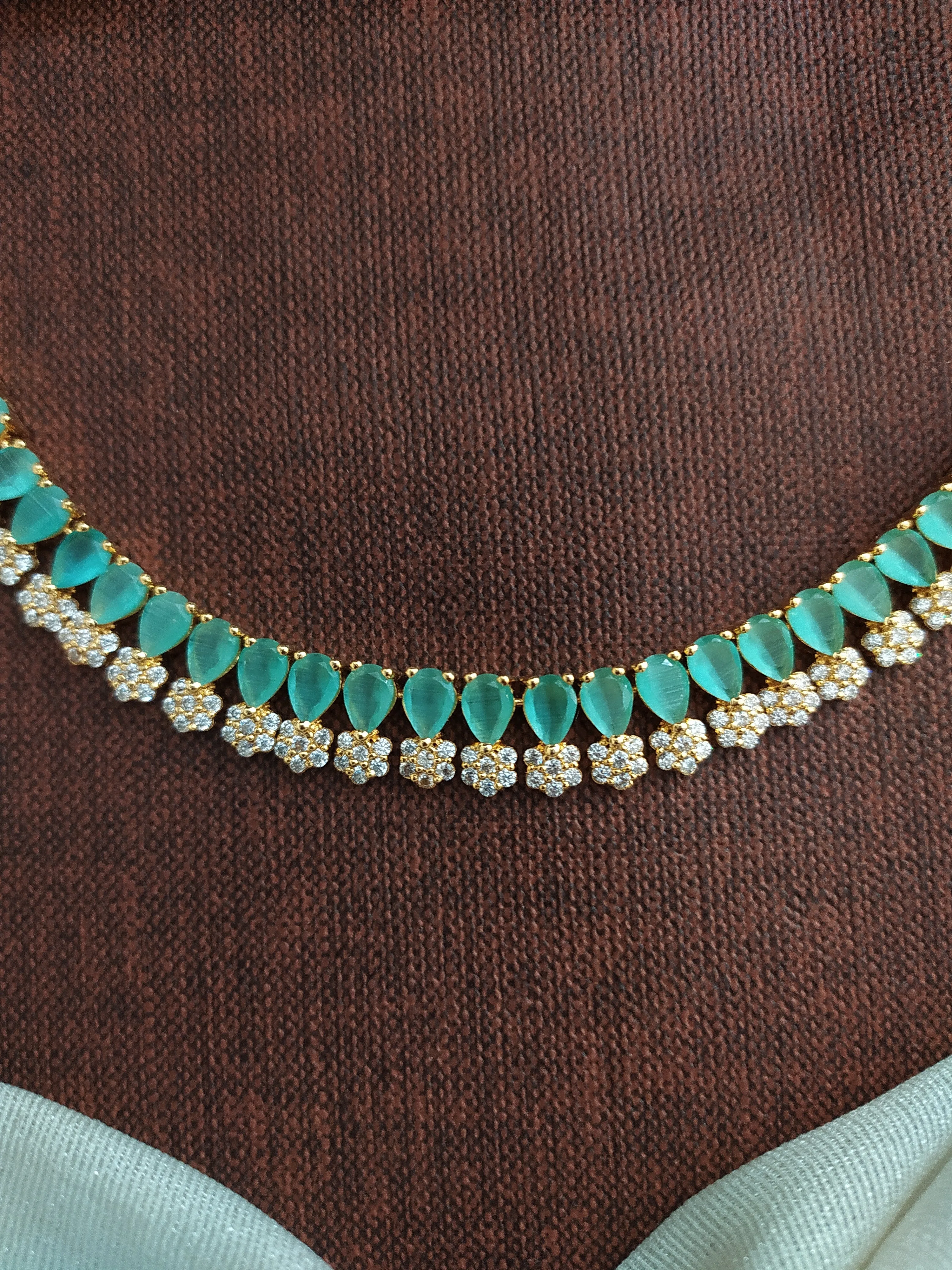 Gold-Plated Zircon Necklace Set with Cute Earrings - Available in 10 Charming Colors