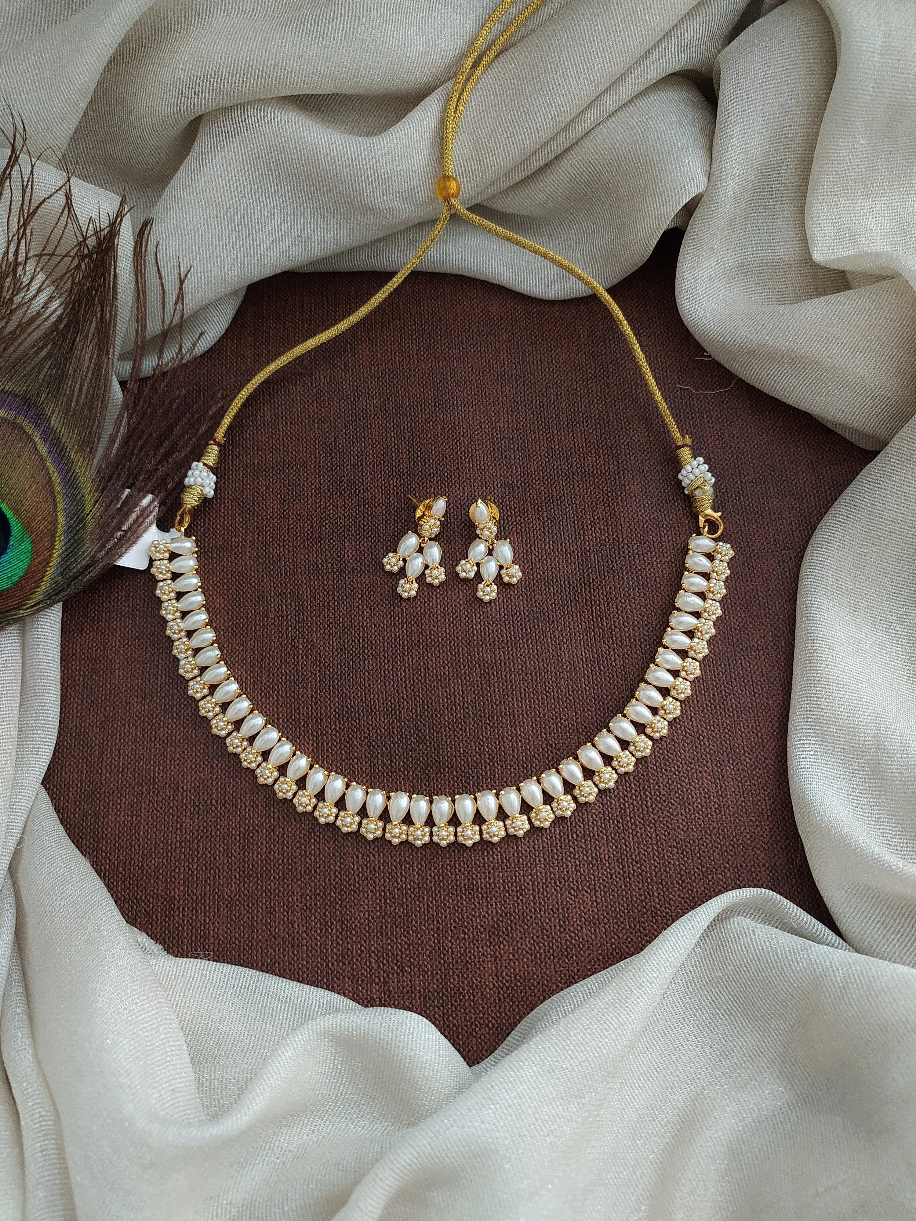 Gold-Plated Zircon Necklace Set with Cute Earrings - Available in 10 Charming Colors