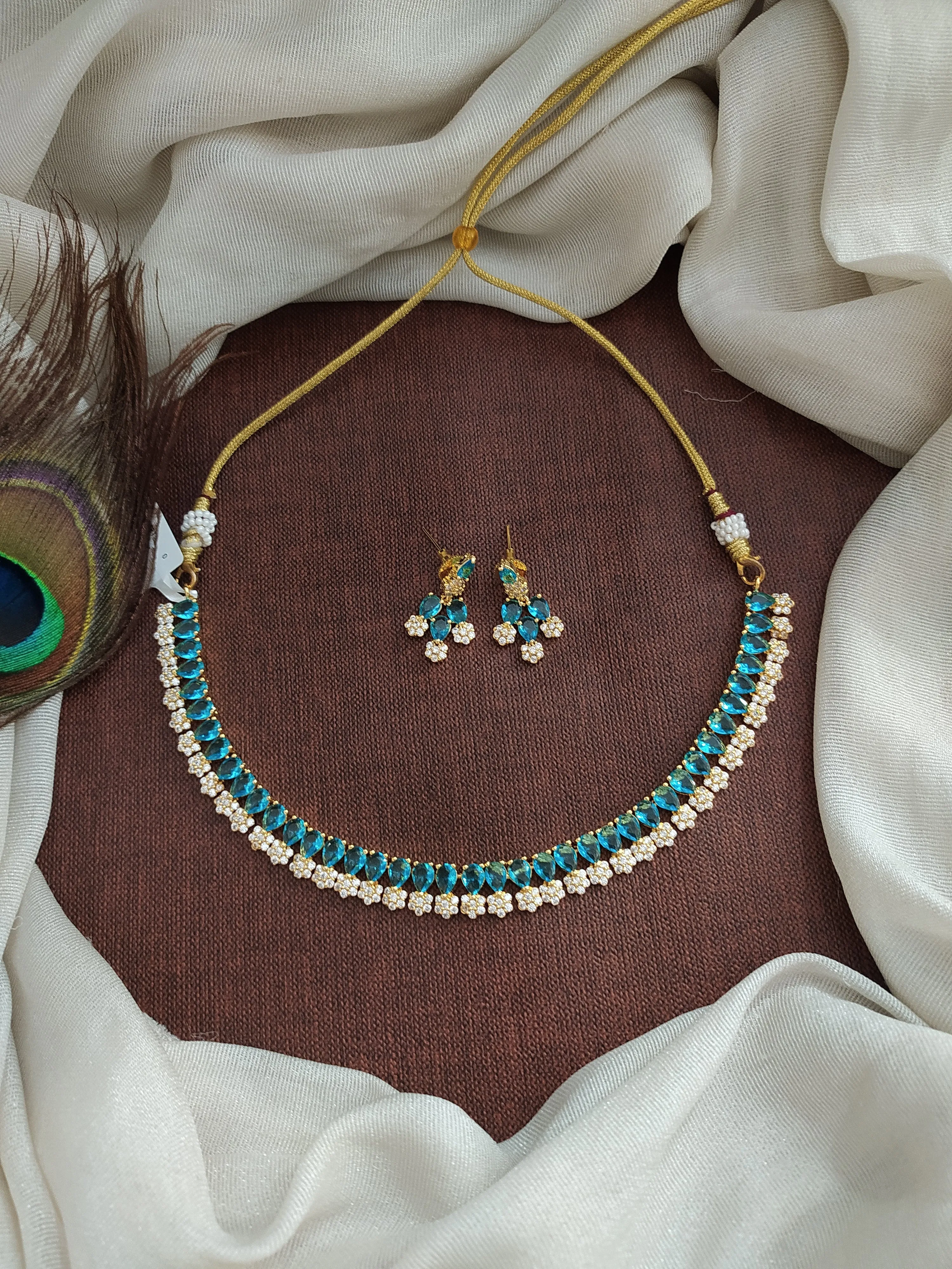 Gold-Plated Zircon Necklace Set with Cute Earrings - Available in 10 Charming Colors