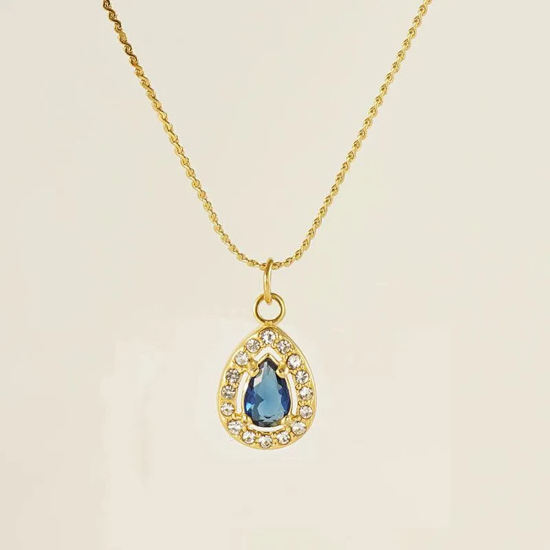 Gold Teardrop Pendant Necklace with Crystal Zircon – Elegant Stainless Steel Chain