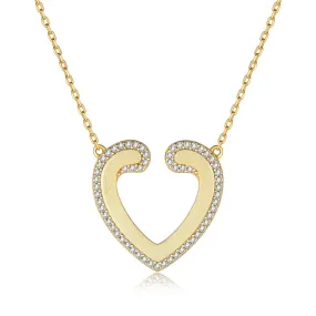 Golden Sandblasting Zircon Hollow Heart Pendant Sterling Silver Necklace