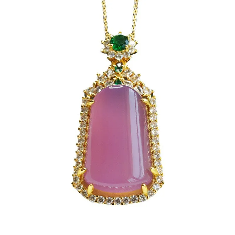 Golden Zircon Chalcedony Pendant Necklace with Sterling Silver Chain