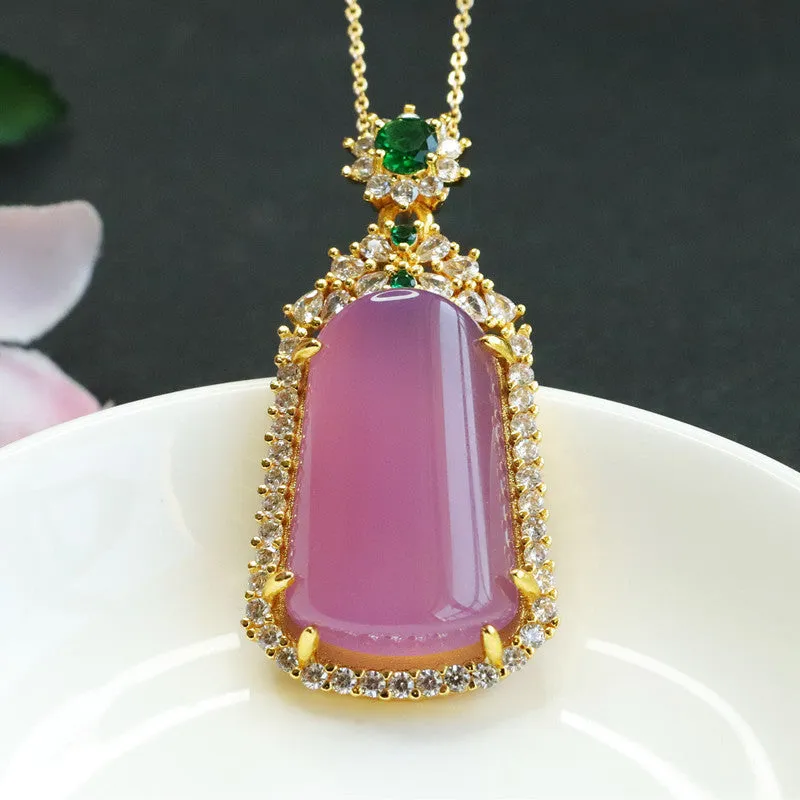 Golden Zircon Chalcedony Pendant Necklace with Sterling Silver Chain