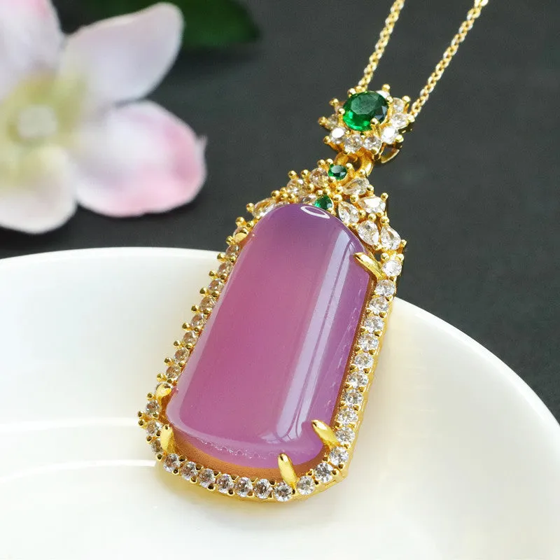 Golden Zircon Chalcedony Pendant Necklace with Sterling Silver Chain