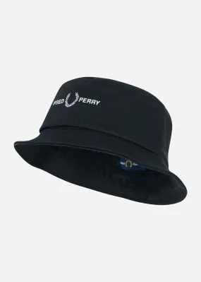 Graphic branded twill bucket hat - black