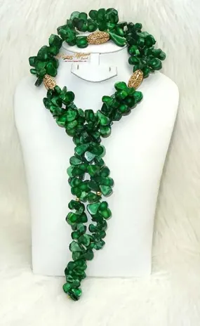 Green African Green Coral Chips Wedding Bridal Party Jewellery Set