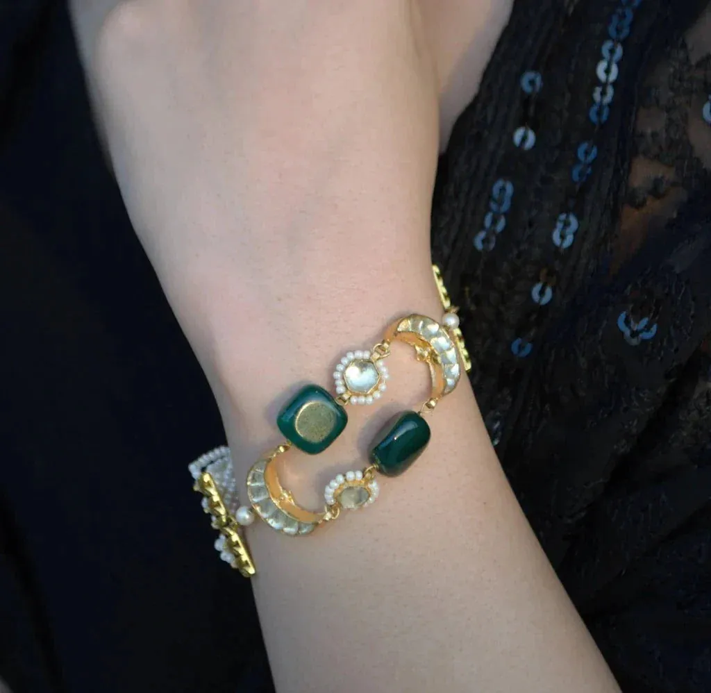 Green Bracelet Crescent Ahmedabadi Kundan